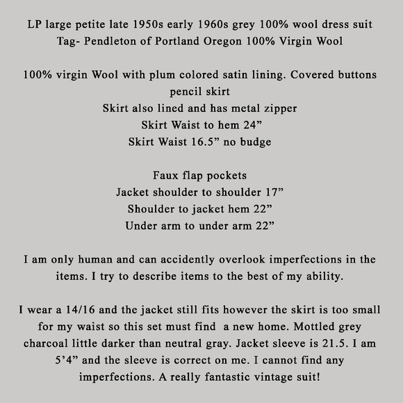 RARE Size 50's/60's Vintage Gray Wool Skirt Suit - Picture 7 of 8